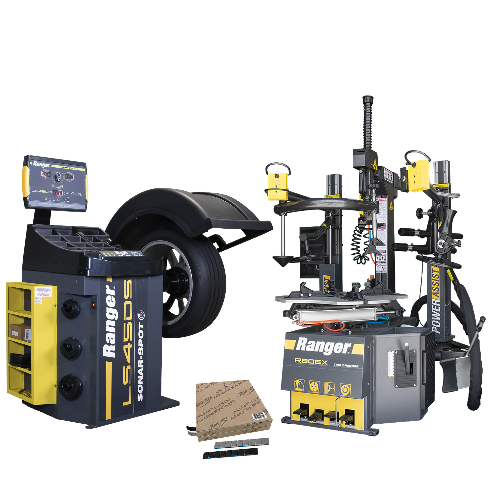 Ranger, R80EX+LS45DS-220V +Tape Weight Roll Kit 1400pc, Power Type Electric, Control Type Foot Pump, Volts 220 Model# R80EX - LS45DS - Weights